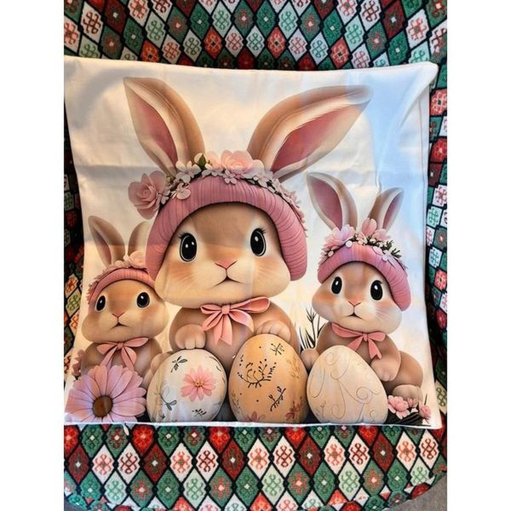 Set of 6 Easter Bunny Pillow Covers 18x18 Pink Floral Rabbit Spring Decor